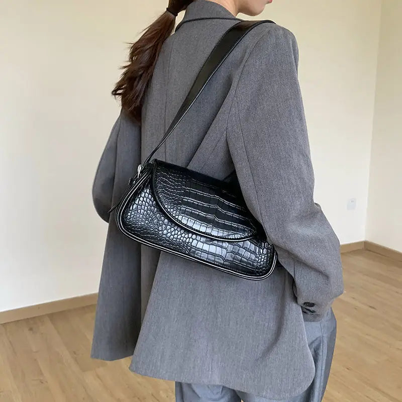 Crocodile Pattern Women Small Square Shoulder Bag PU Leather Female Underarm Bag