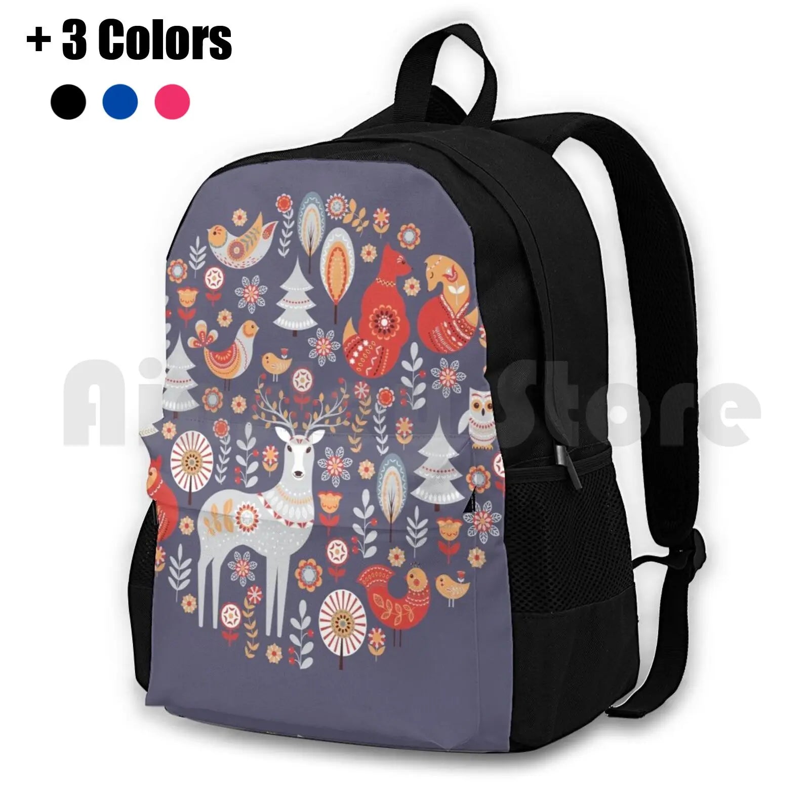 Fairy-Tale Forest Backpack with Foxes, Deer, Birds, Owls