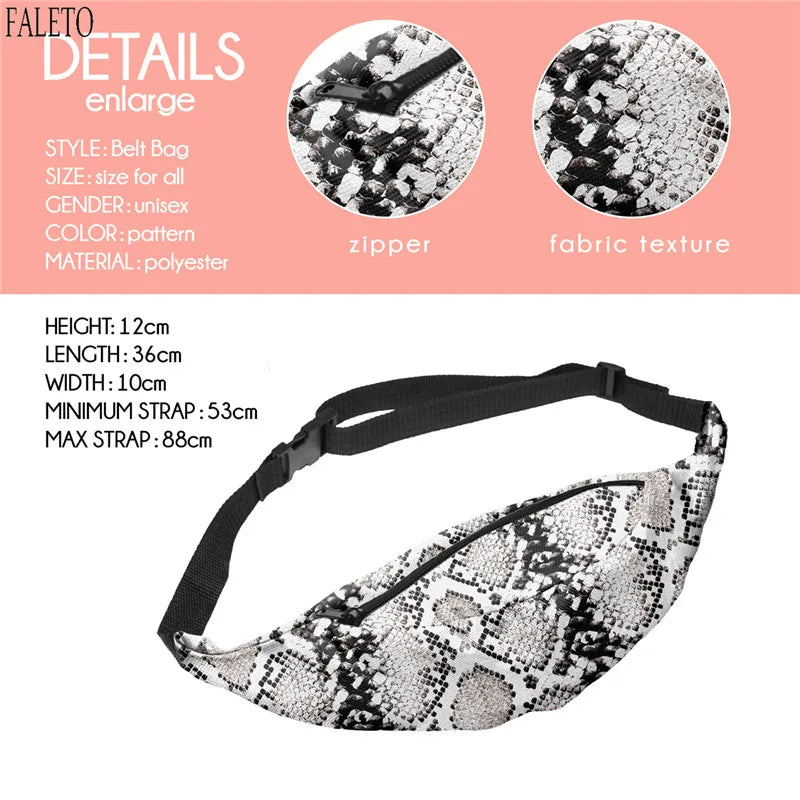 Faleto Fanny Pack Snakeskin Print Waist Bag Music Travel Hip Pack
