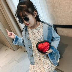 Heart Shape Cross Body Bag Women Mini Shoulder Purse Sequined Small
