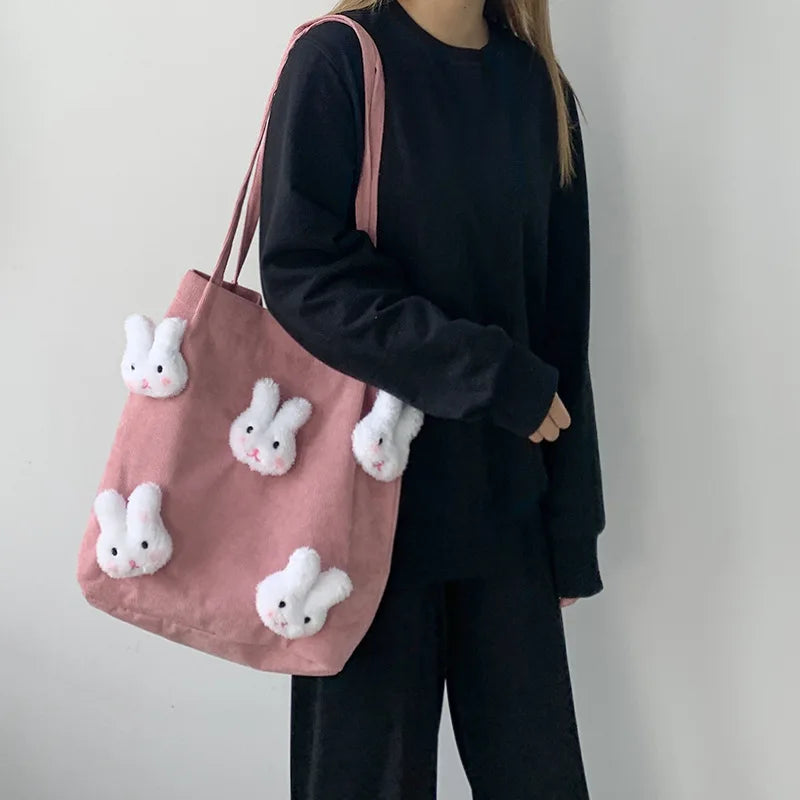 Corduroy Shoulder Bag Female Cartoon Japanese Ins Handbag