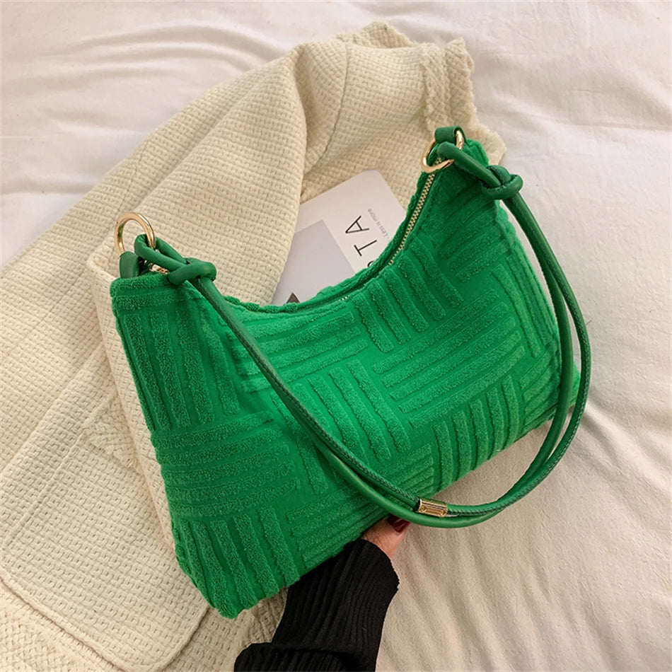 Crescent Shoulder Bag Top Cotton Fabric Purse Stripe Handbag Tote