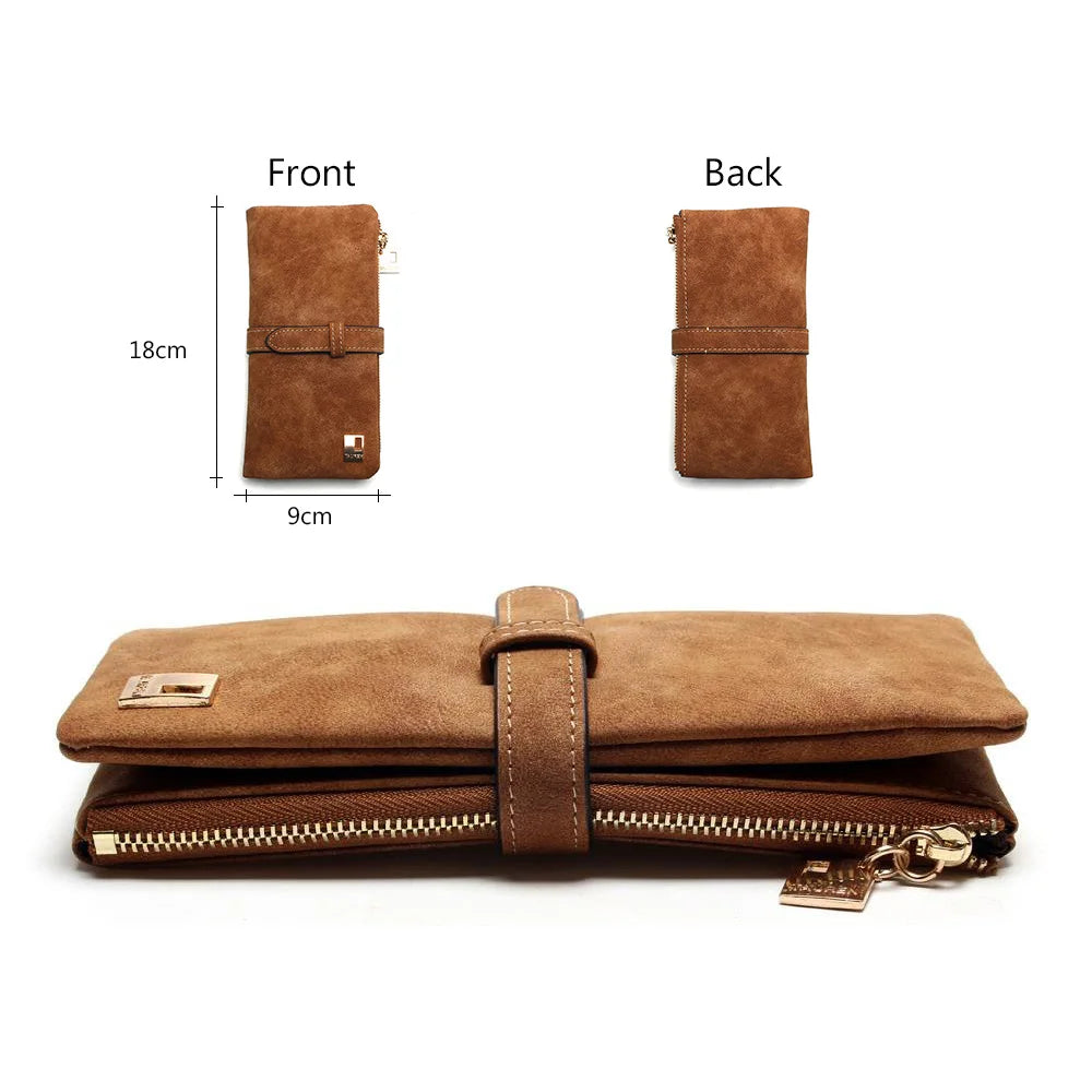 Famous Long Purse Two Fold Women Wallets Drawstring Nubuck Leather