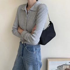 Vintage Nylon Chain Crossbody Bag Women Sport Shoulder