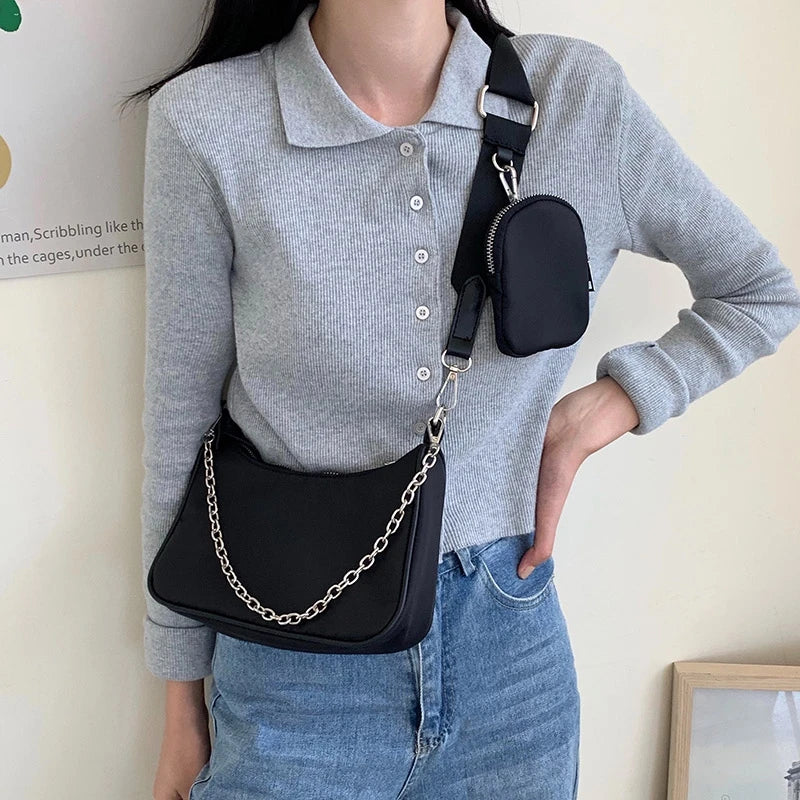 Vintage Nylon Chain Crossbody Bag Women Sport Shoulder