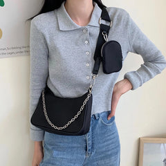 Vintage Nylon Chain Crossbody Bag Women Sport Shoulder