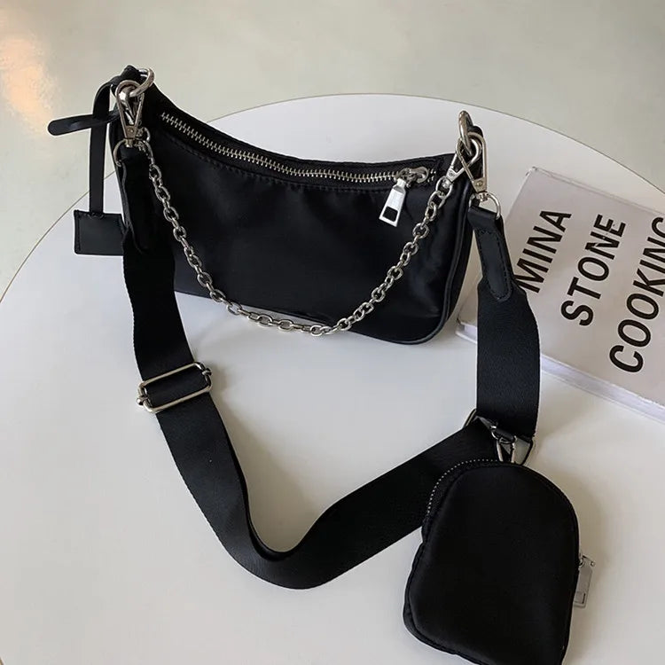 Vintage Nylon Chain Crossbody Bag Women Sport Shoulder