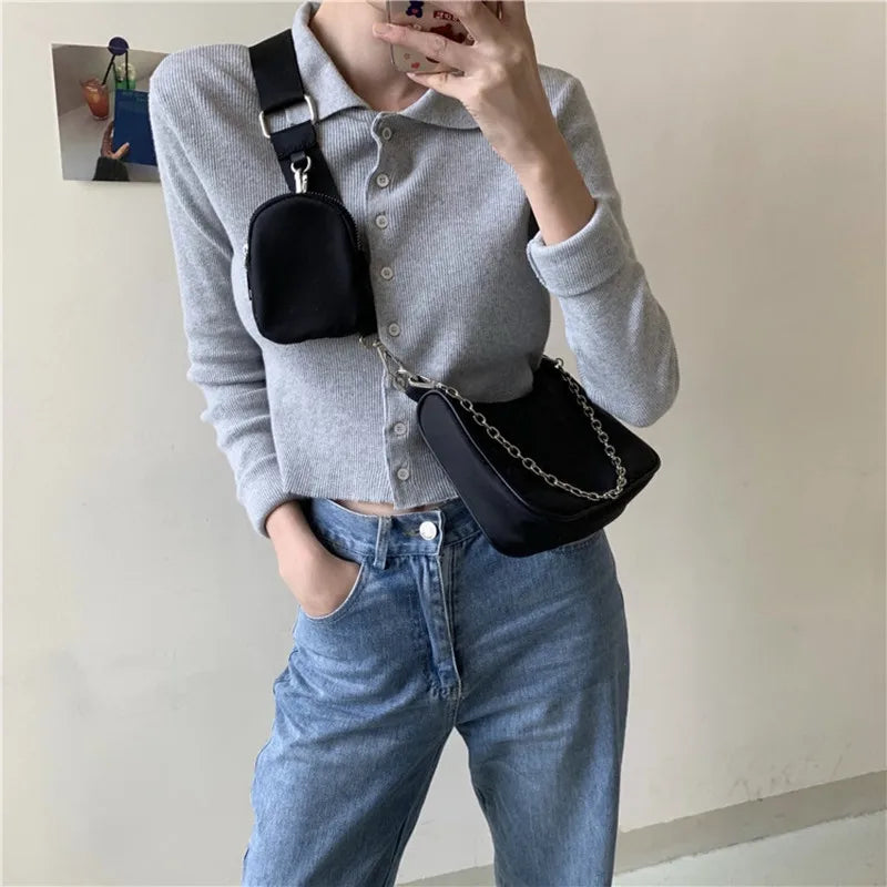 Vintage Nylon Chain Crossbody Bag Women Sport Shoulder