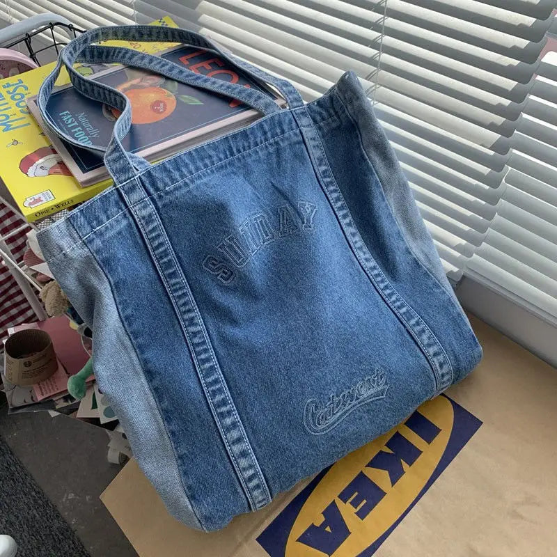 Famous Women Handbag Large Capacity Denim Shoulder Bag