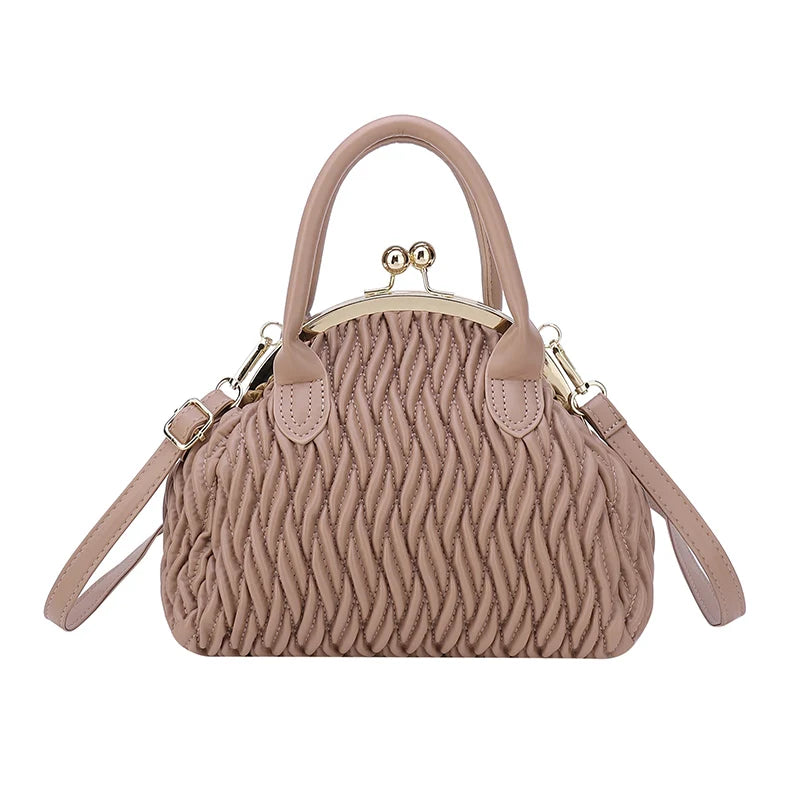 Handbag Vintage Small Tote Pleated Shoulder Bag Clutch Purses Crossbody