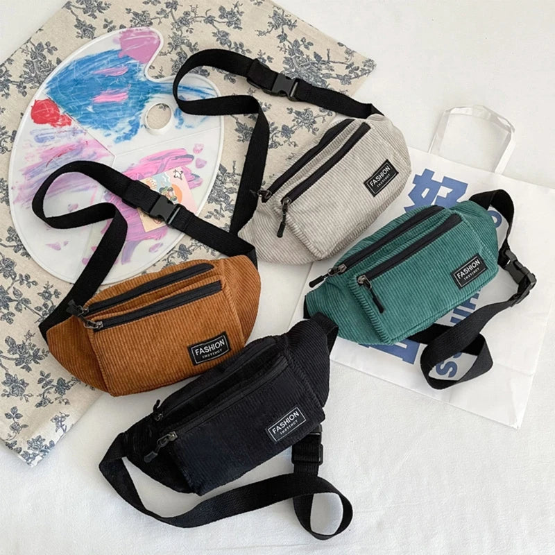 Corduroy Fanny Pack Sling Bag for Women Girls Ladi...