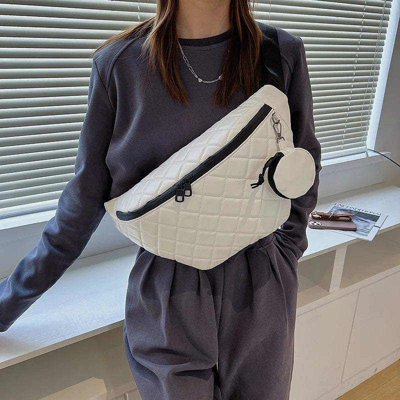 Women's Large Waist Bag Waterproof PU Leather Shoulder Messenger Pack