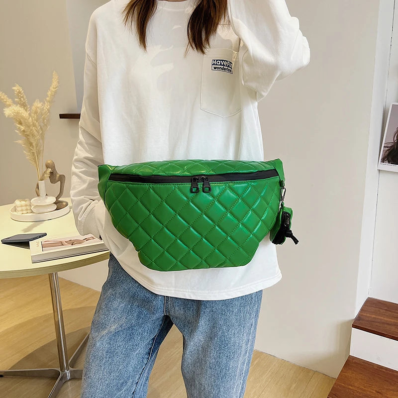 Women's Large Waist Bag Waterproof PU Leather Shoulder Messenger Pack