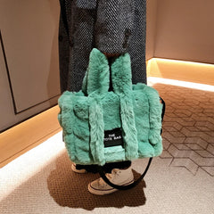Faux Fur Tote Handbag for Women Shoulder Bag Plush Messenger Crossbody Purse
