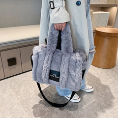 Faux Fur Tote Handbag for Women Shoulder Bag Plush Messenger Crossbody Purse