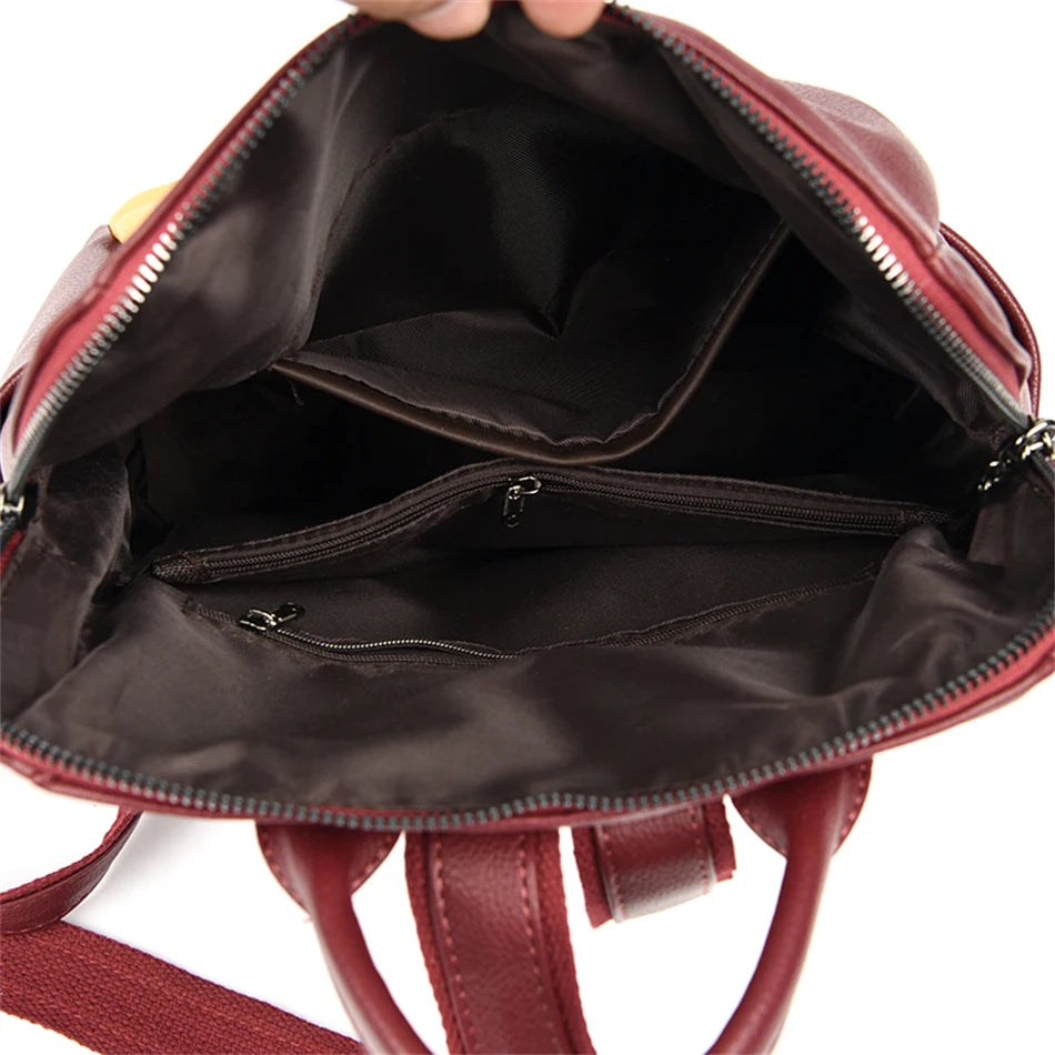 Leather Women's Backpack School Bag Girls Travel Rucksack