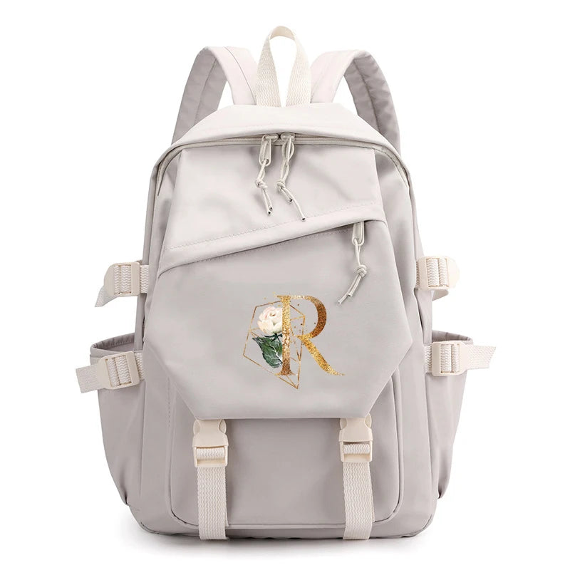 Beige Large Capacity Laptop Backpack for Girls School Student