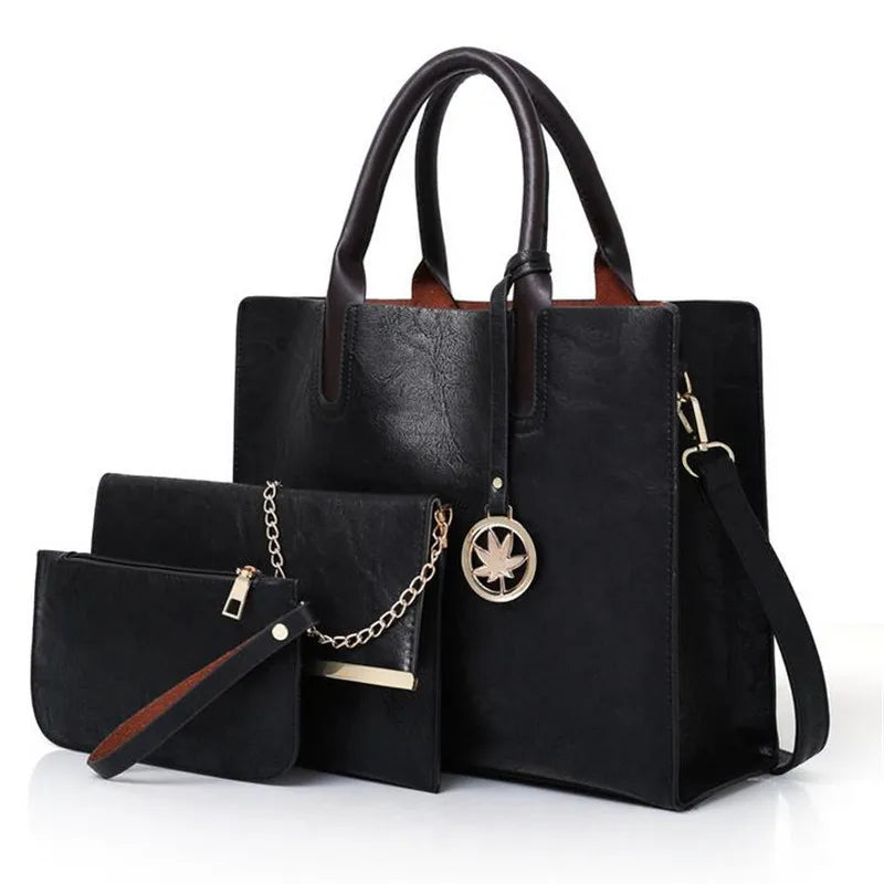3PCS Women's Bag Set PU Leather Handbag Messenger Bag Shoulder Wallet Bags