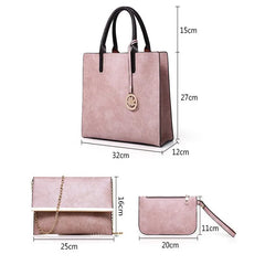 3PCS Women's Bag Set PU Leather Handbag Messenger Bag Shoulder Wallet Bags