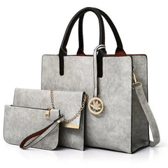 3PCS Women's Bag Set PU Leather Handbag Messenger Bag Shoulder Wallet Bags