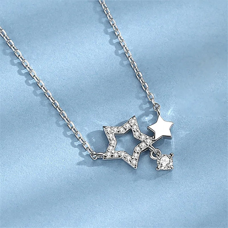 925 Silver Crystal Star Charm Bracelet Bangle Women Wedding Party Jewelry