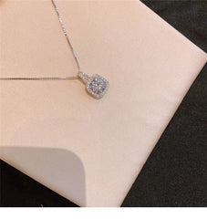 925 Silver Square Diamond Necklace Moissanite Pendant Wedding