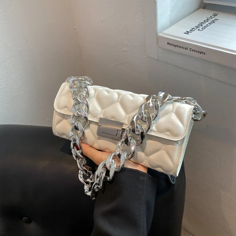 Acrylic Thick Chain Shoulder Bag Love Heart Pattern Handbags