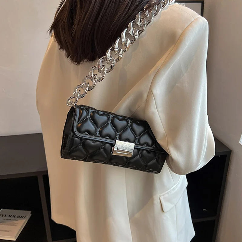Acrylic Thick Chain Shoulder Bag Love Heart Pattern Handbags