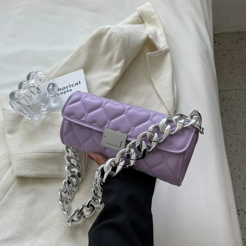 Acrylic Thick Chain Shoulder Bag Love Heart Pattern Handbags