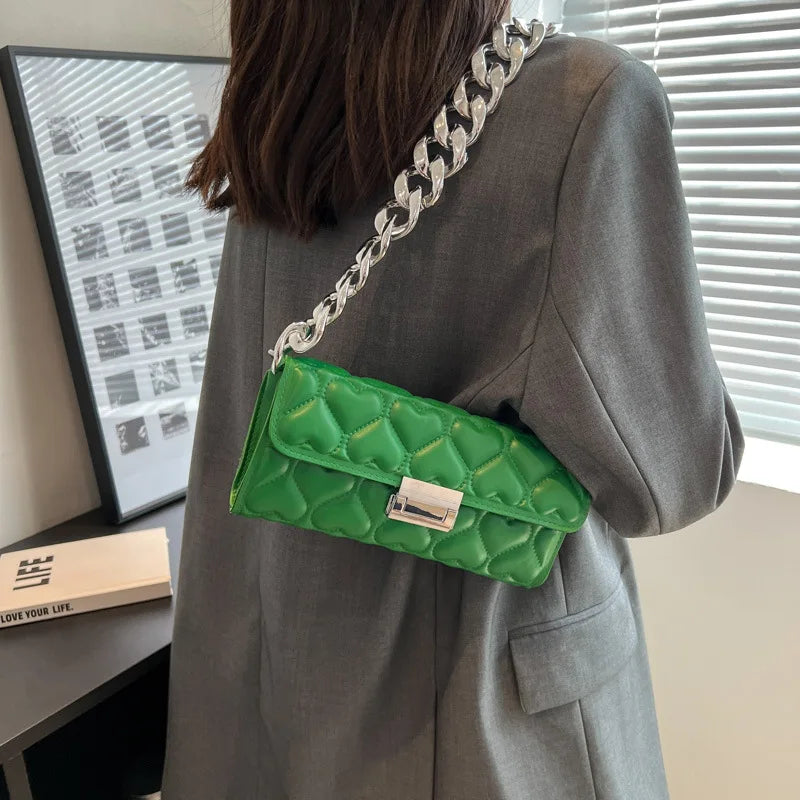 Acrylic Thick Chain Shoulder Bag Love Heart Pattern Handbags