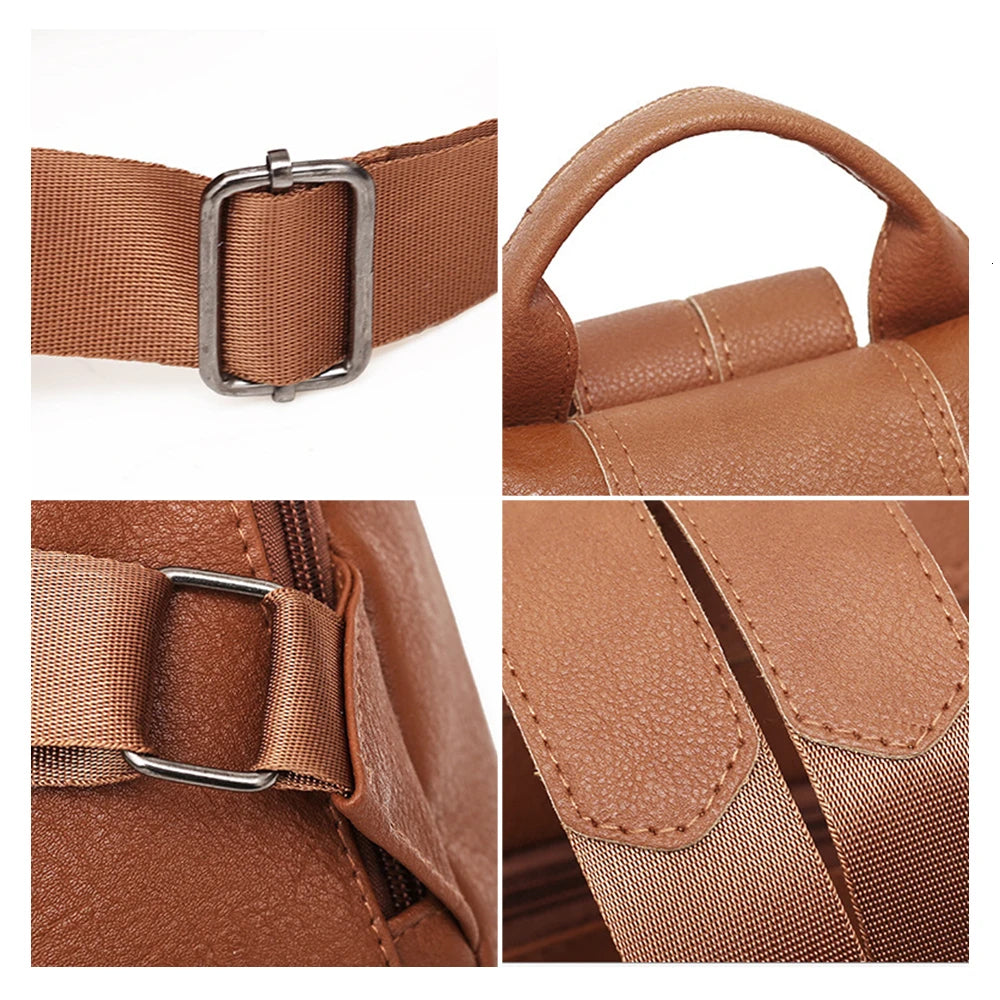 Anti-Theft Leather Backpack for Women College School Shoulder Bag