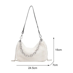 Plush Shoulder Crossbody Bag Purse Women Vintage Solid Travel Street Chain Casua