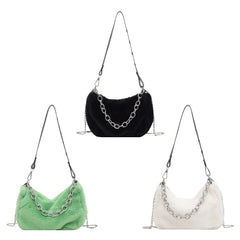 Plush Shoulder Crossbody Bag Purse Women Vintage Solid Travel Street Chain Casua