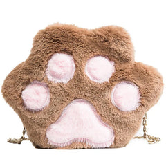 Sweet Girl Shoulder Bag Plush Cat Paw Metal Chain Messenger Bags