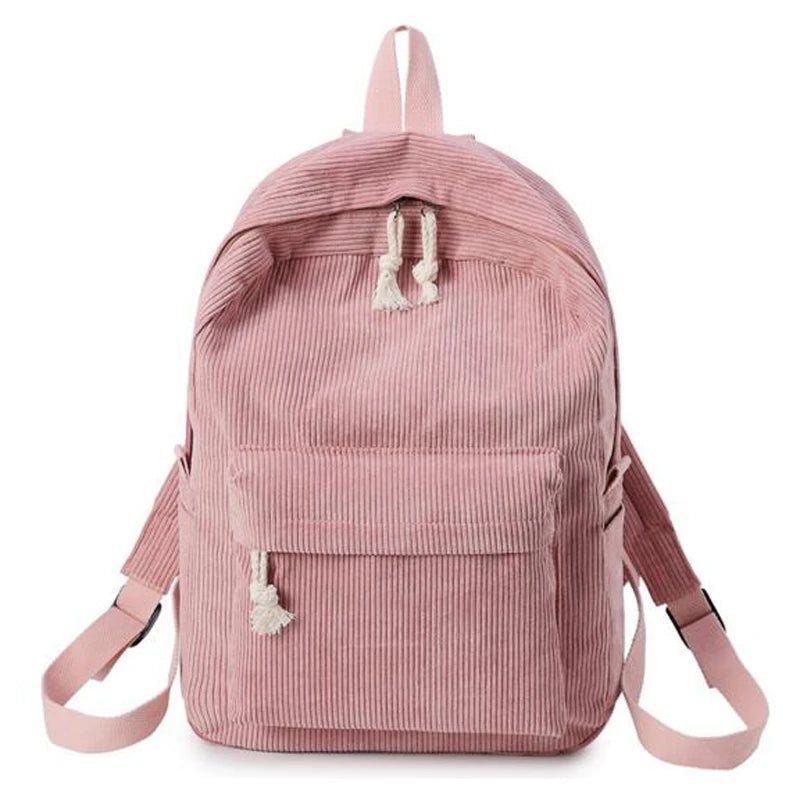 Striped Corduroy Women Backpack for Teenager Girls School