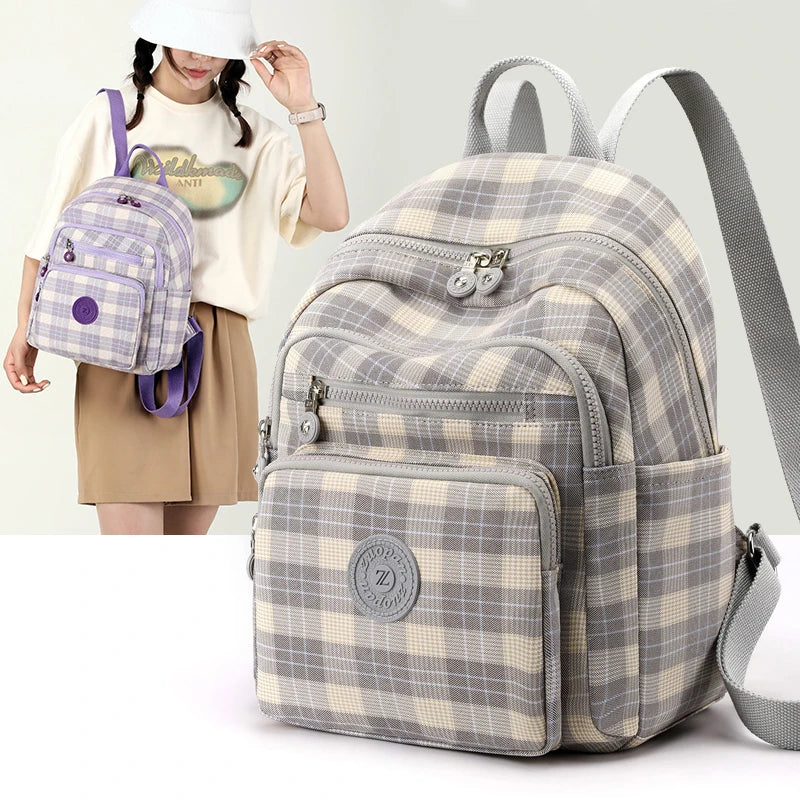Plaid Waterproof Backpack for Women School Bags Female