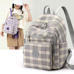 Plaid Waterproof Backpack for Women School Bags Female