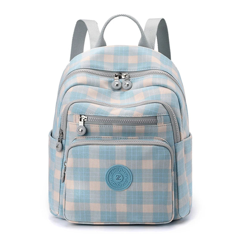 Plaid Waterproof Backpack for Women School Bags Female