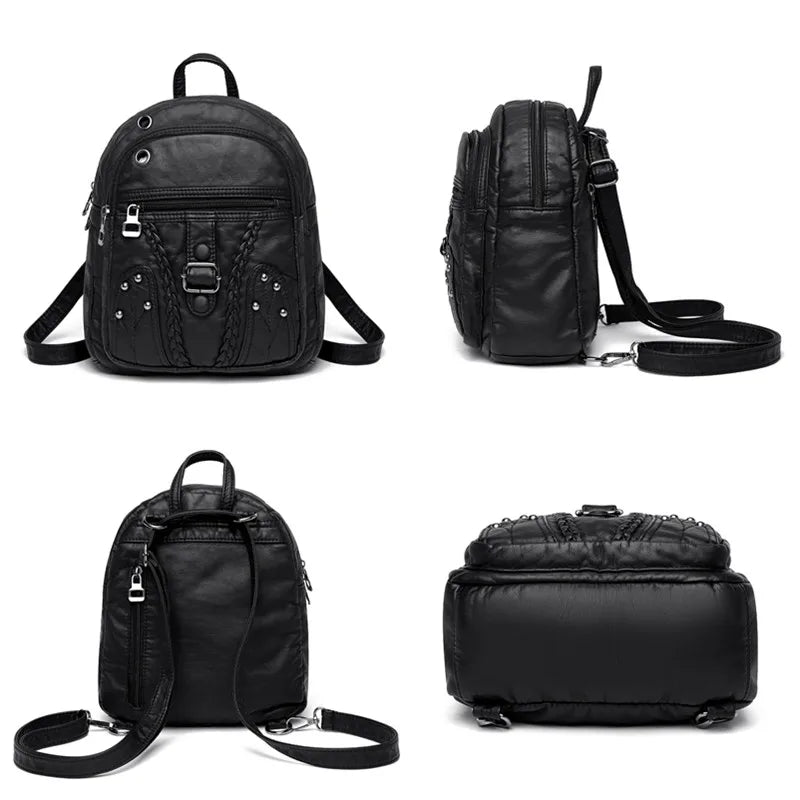 Soft Leather Backpack Female High Travel School Backpack for Girls