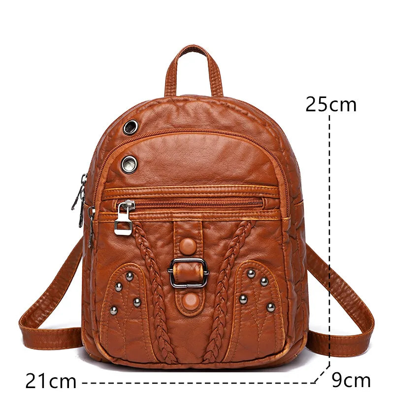 Soft Leather Backpack Female High Travel School Backpack for Girls
