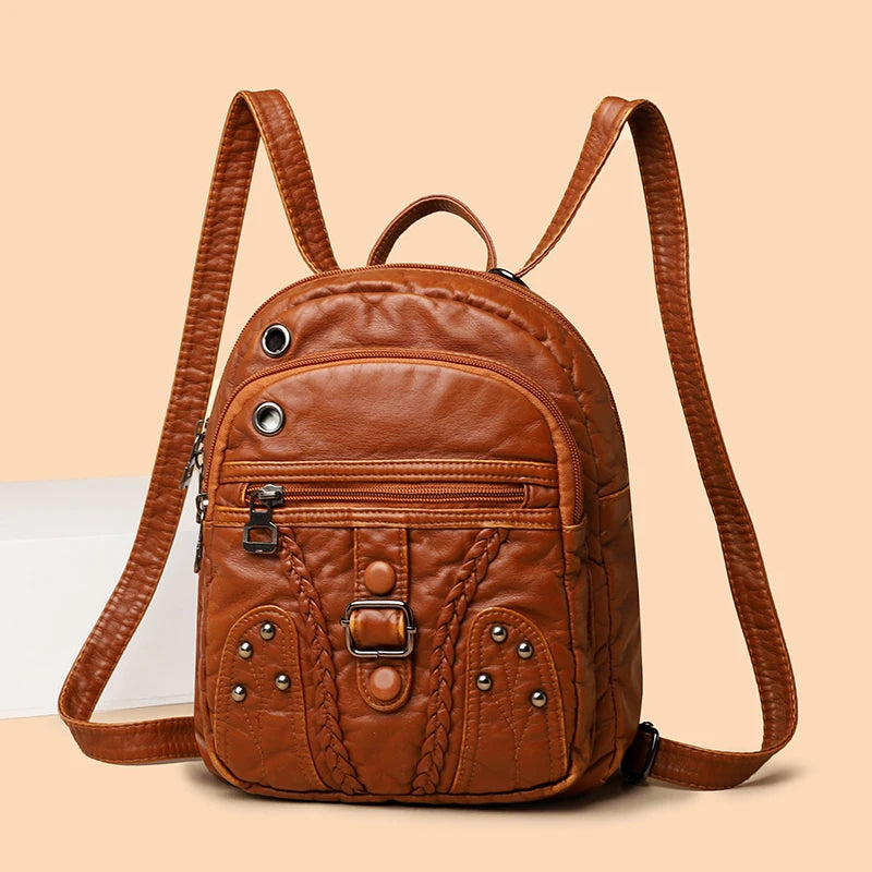 Soft Leather Backpack Female High Travel School Backpack for Girls