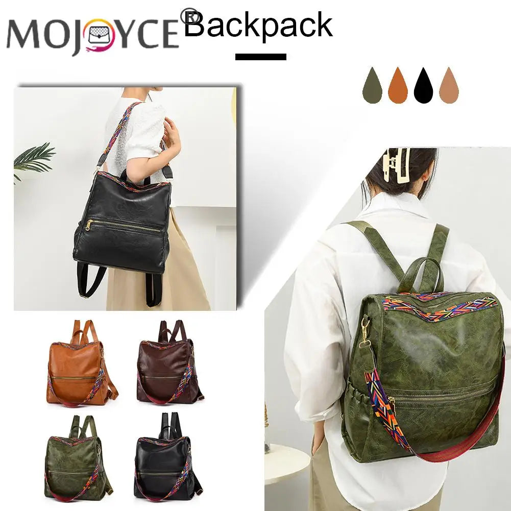 Retro PU College School Backpack for Women Teenage Large Capacity Travel Bag