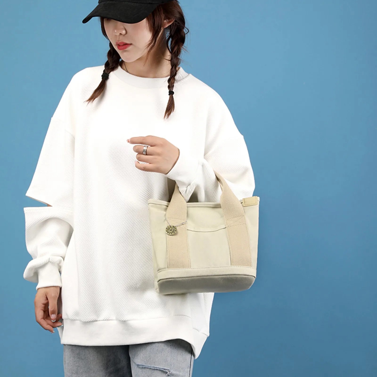 Canvas Shoulder Bag Large Beach Tote Fuzzy Kids Unisex Portable