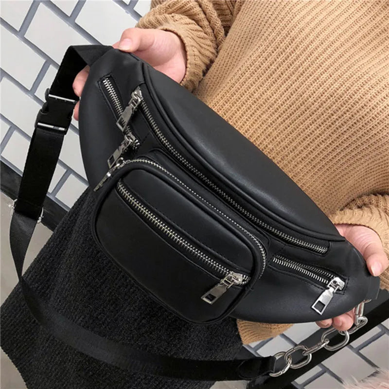 Stone Pattern Pu Leather Chain Waist Bag Bananka Bag Fanny Pack