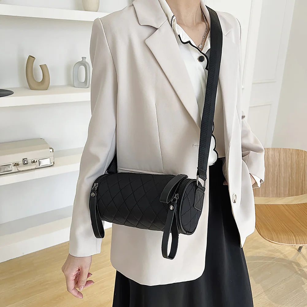 Women's Diamond Lattice Leather Cylinder Pillow Bag