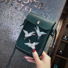 Bird Embroidery Mini Crossbody Bag for Women Girls