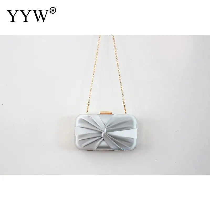 Pink Sliver Bow Clutch Evening Bag Bride Wedding Party Handbag Purse