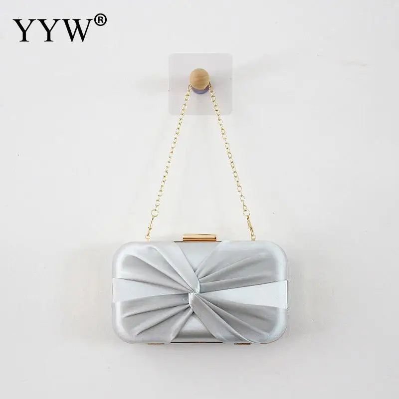 Pink Sliver Bow Clutch Evening Bag Bride Wedding Party Handbag Purse