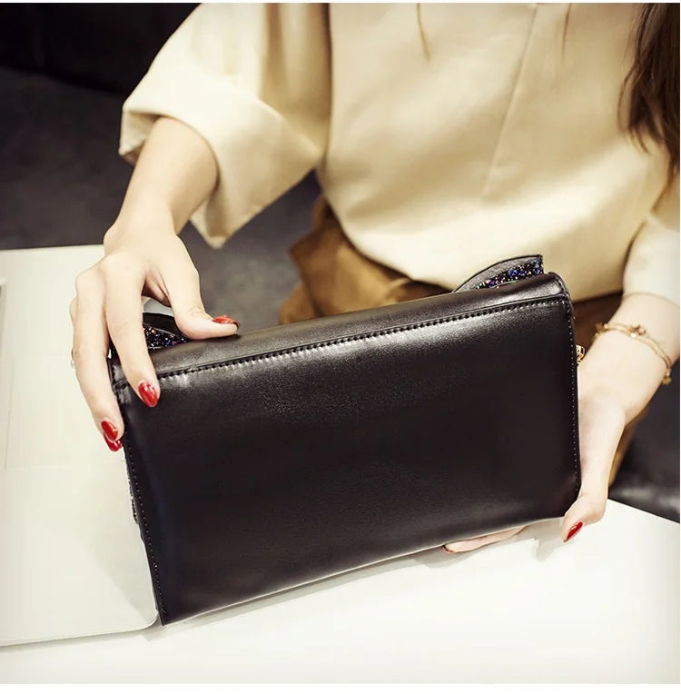 Sparkling Bow Women Clutch Evening Bag Chain Messenger Purse