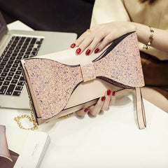Sparkling Bow Women Clutch Evening Bag Chain Messenger Purse